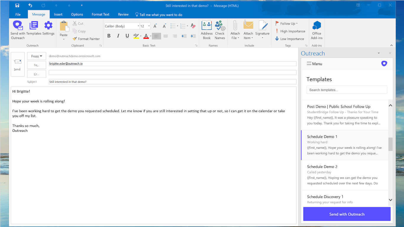 Outlook and outreach integration