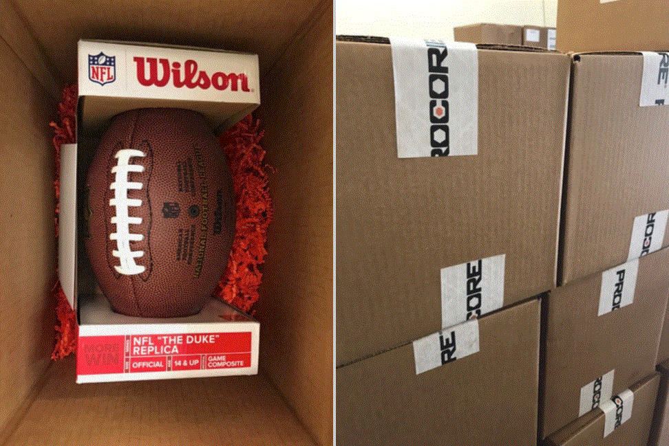 Wilson football in a box, packaged as a gift