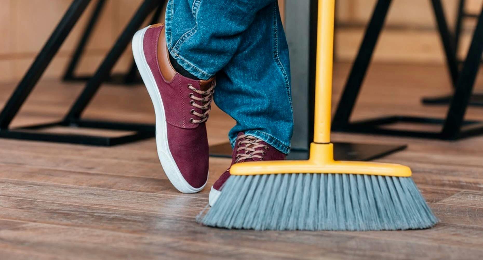 shoes and a broom