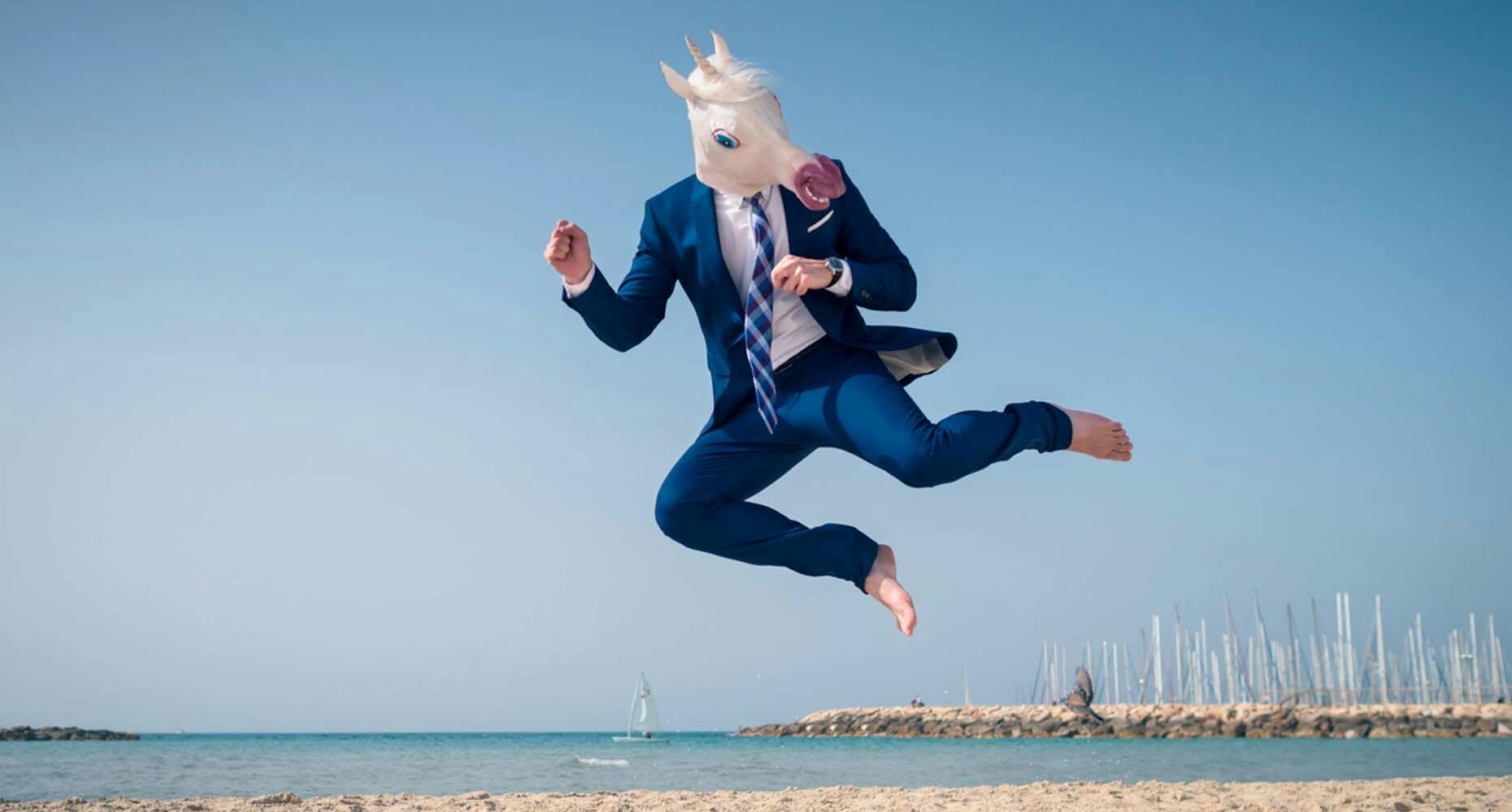 Unicorn man jumping